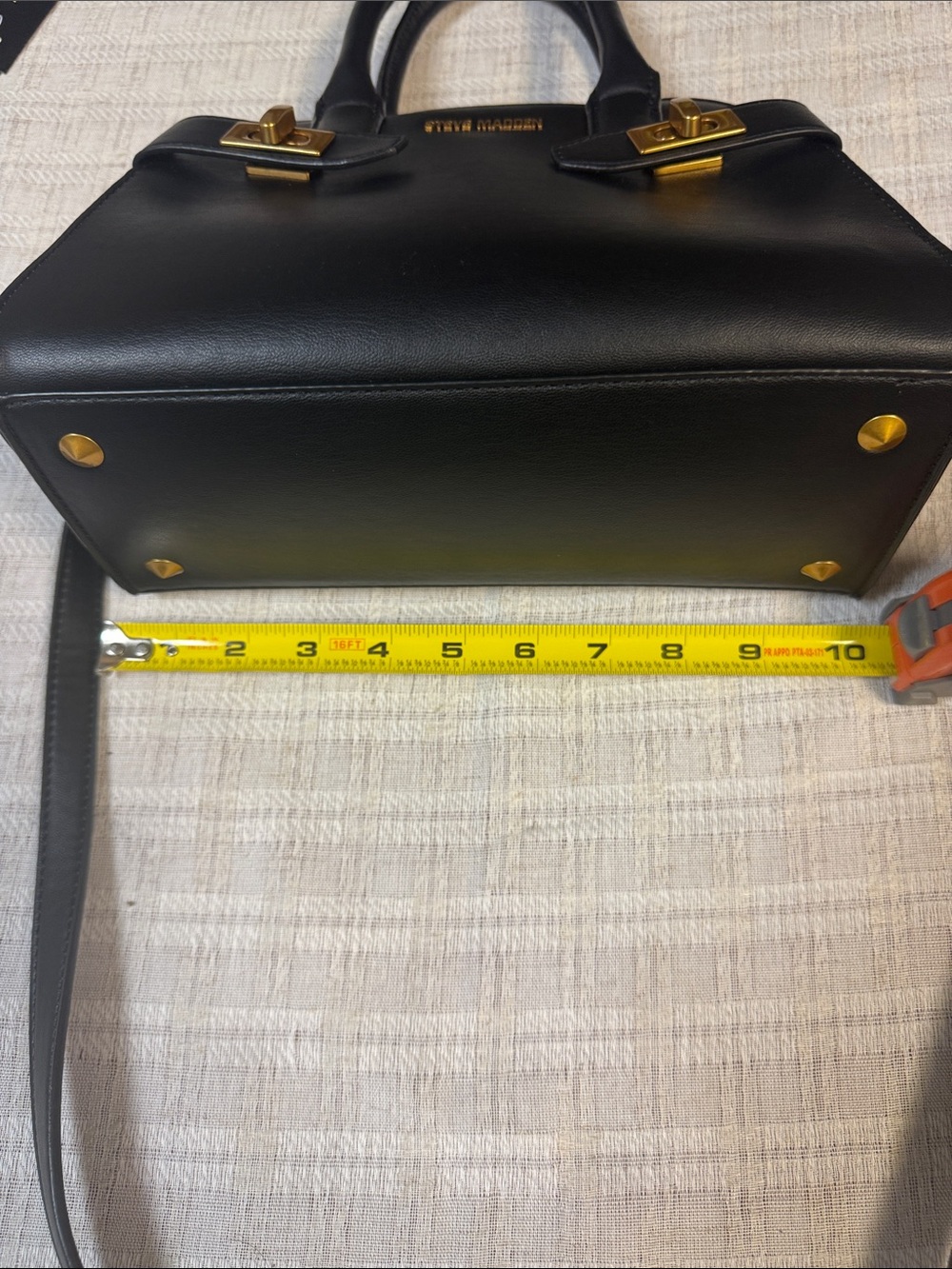 Steve Madden Black Leather Mini Satchel with Gold Hardware - Picture 6 of 8